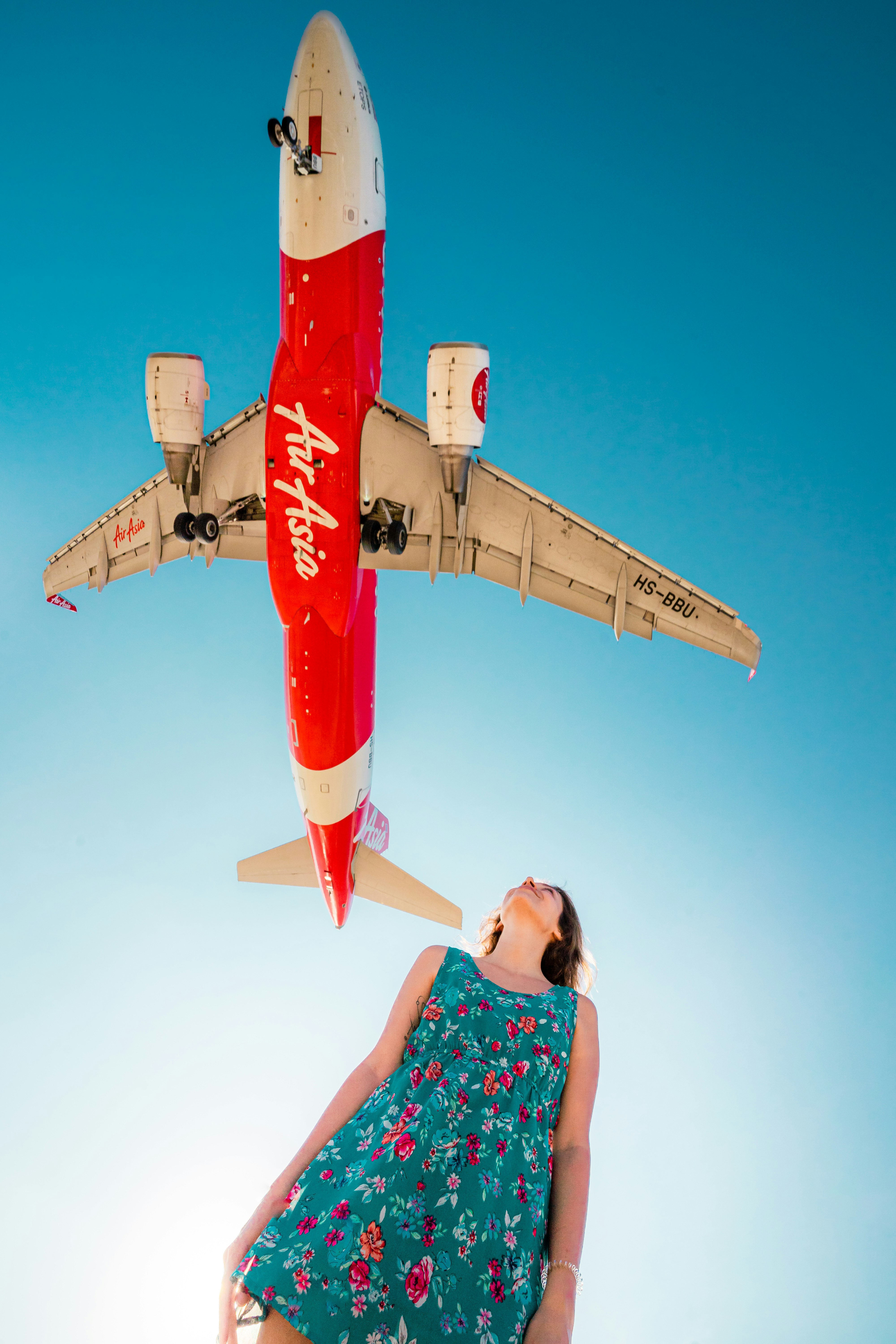 woman and airplane illustration
